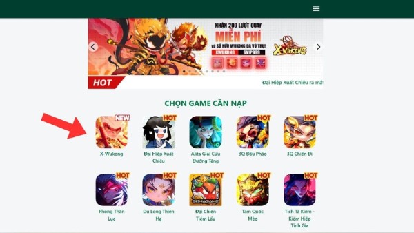 Chọn trò chơi "X-Wukong" tại danh sách các game
