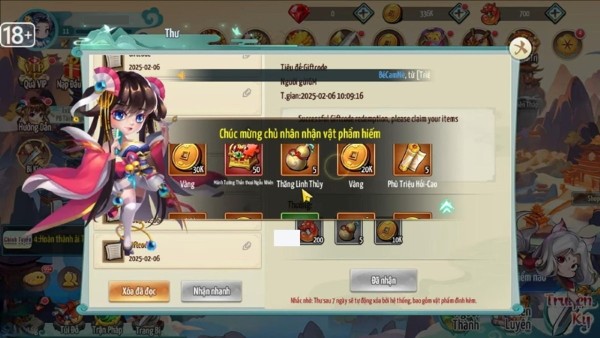Mở thư và nhận quà trong game 