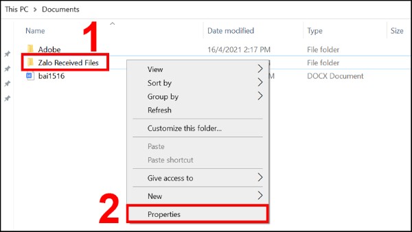 Chọn vào Properties