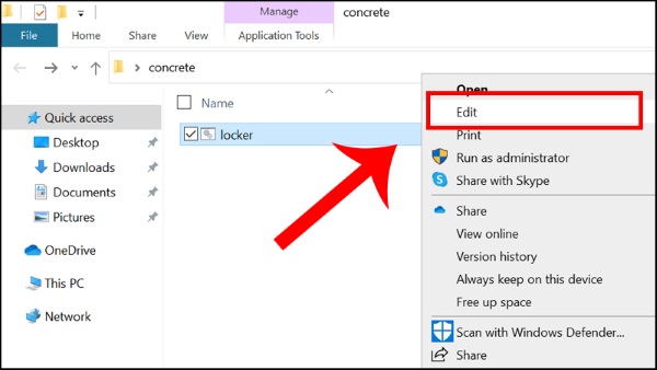 Nhấn chuột phải vào file locker.bat > chọn Edit