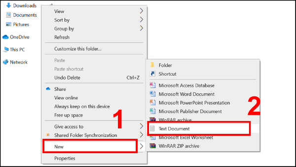 Nhấn chọn Text Document