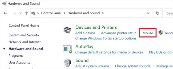 Tiếp tục dùng nút Tab để di chuyển vùng chọn đến mục Mouse > Nhấn chọn Enter.