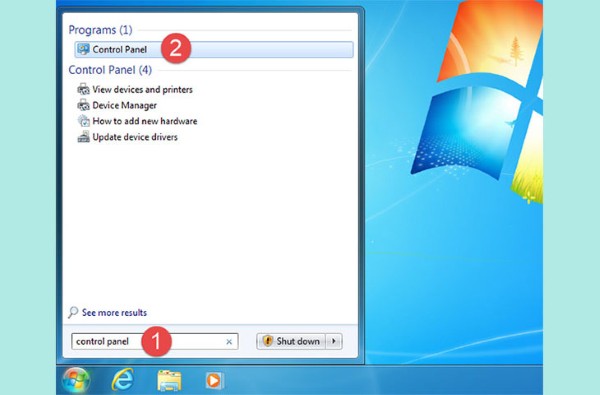 Bước 1: Bạn nhấn nút Windows trên bàn phím để cửa sổ tìm kiếm hiện ra > Gõ từ khóa Control panel