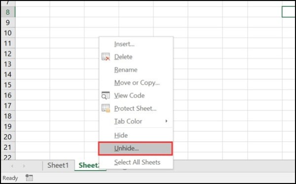 Chọn lệnh Unhide để hiển thị lại các sheet bị ẩn