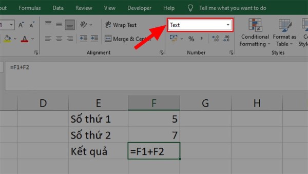 Tại mục Number, nhấn vào Text 