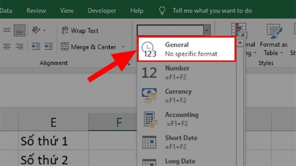 Chọn General để chuyển sang định dạng chung