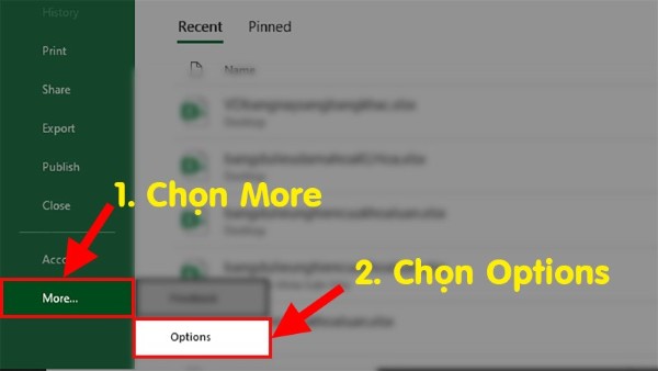 Chọn More > Nhấn Options