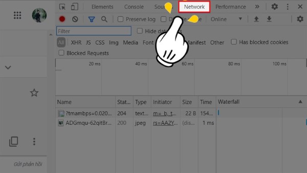 Tìm chọn mục Network