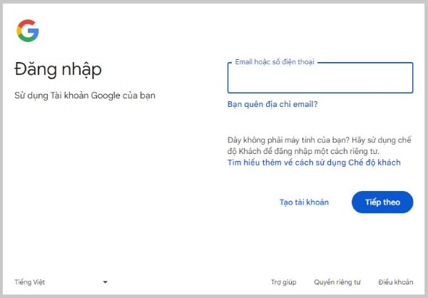 Đăng nhập địa chỉ Gmail muốn sử dụng cho Colab