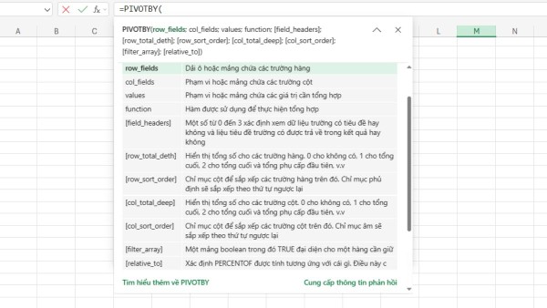 Cú pháp hàm PIVOTBY