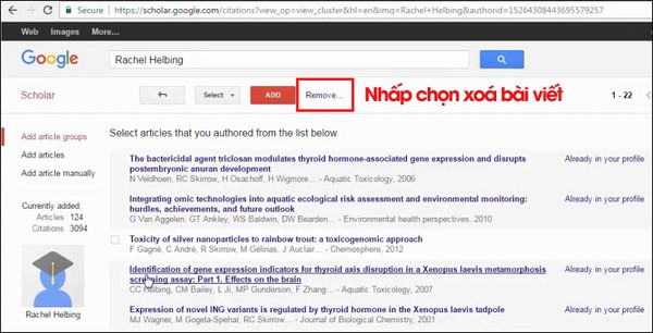 Nhấn chọn bài viết cần xóa rồi nhấn “Delete”
