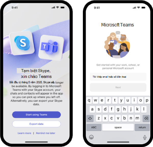 Mở ứng dụng Skype chọn mục “Bắt đầu sử dụng Teams”
