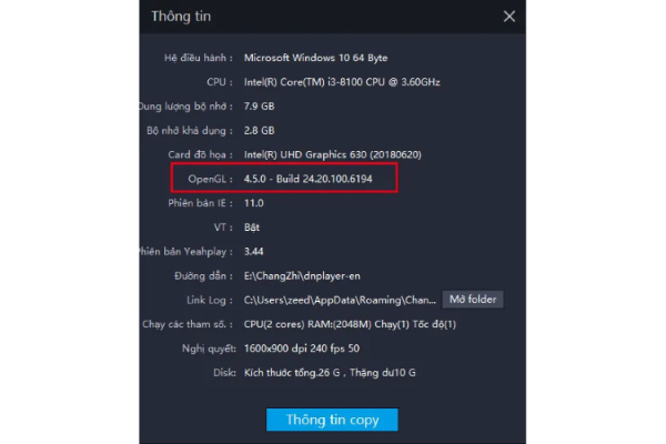 Cập nhật driver card đồ họa nhằm hỗ trợ OpenGL 4.3+