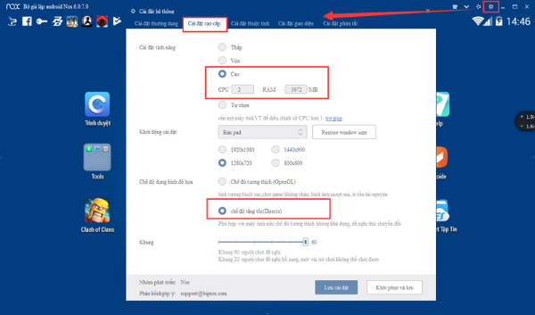 Mở vào Cài đặt hệ thống trong giả lập NoxPlayer