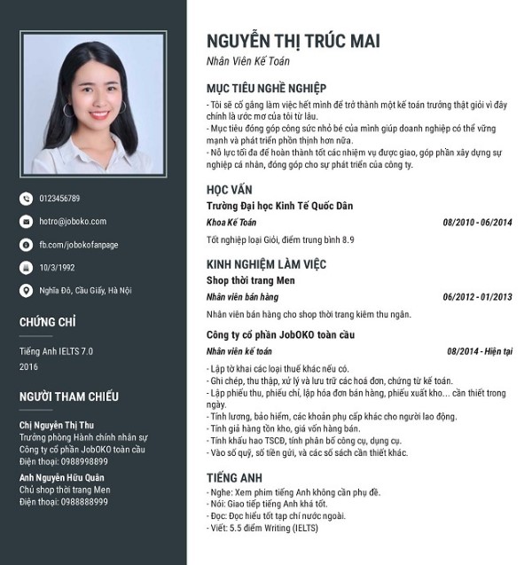 Mẫu CV Nhân viên kế toán