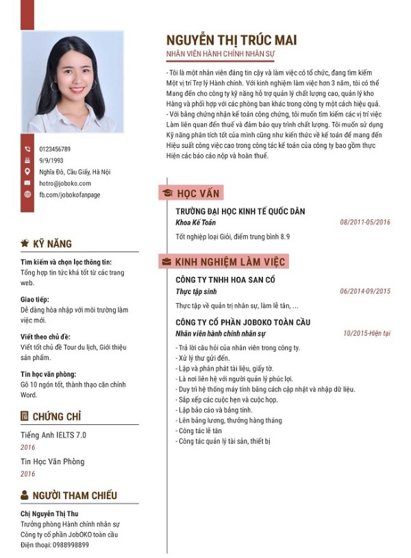 Mẫu CV Nhân viên Hành chính nhân sự