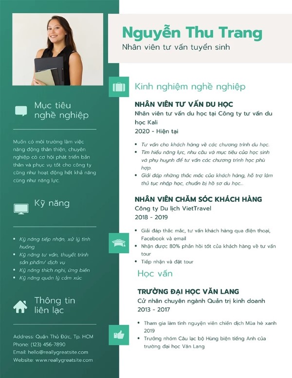 Mẫu CV Tư vấn Tuyển sinh