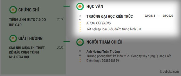 Phần trình độ học vấn chi tiết