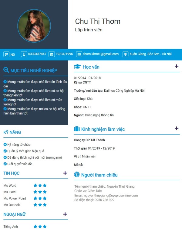 Mẫu CV Lập trình viên