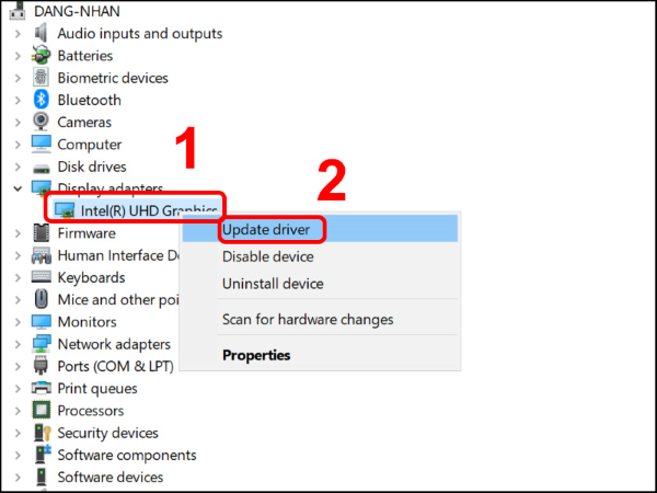 Chọn vào Update driver
