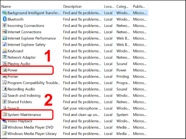 Chọn vào Power và System Maintenance