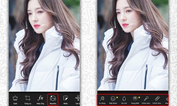 Nhấn Beautify để chỉnh sửa các khuyết điểm trên khuôn mặt