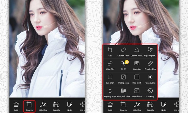 Nhấn vào mục Công cụ để thực hiện các thao tác