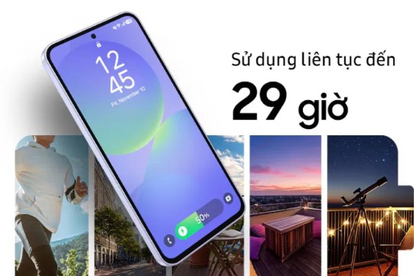 Với viên pin 5.000mAh, Galaxy A36 5G có thể sử dụng lên đến 29 giờ 