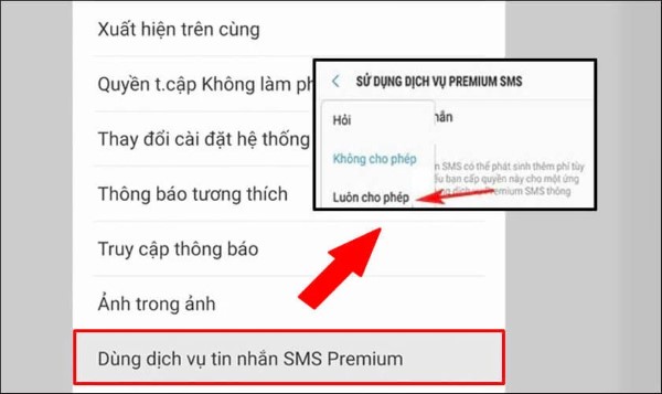 Chọn "Dùng dịch vụ tin nhắn SMS Premium"