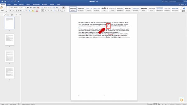 Trong hộp thoại "Find and Replace", tìm và chèn ký hiệu Section Break