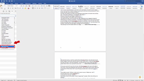 Xác định vị trí Section Break cần xóa, đặt con trỏ chuột ngay trước đó