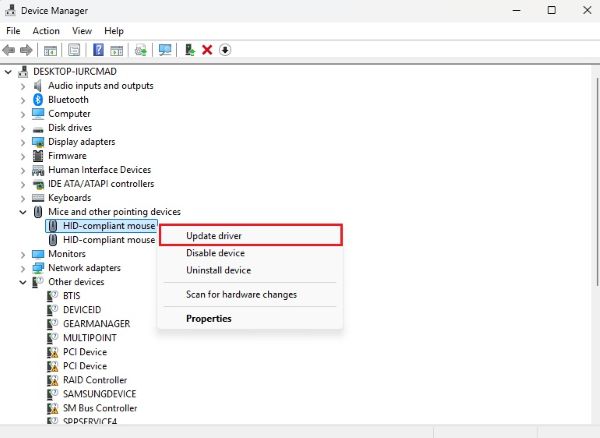 Chọn “Update Driver”