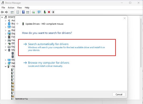 Chọn “Search automatically for drivers”
