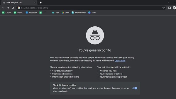 Mở cửa sổ ẩn danh trên trình duyệt web