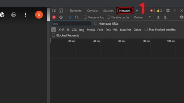 Chọn vào thẻ Network