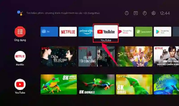 Mở vào ứng dụng YouTube trên tivi