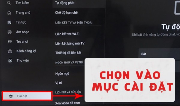 Nhấn biểu tượng Cài đặt