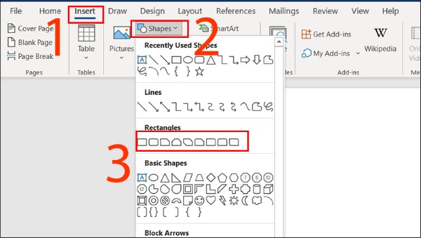 Chọn Shapes và biểu tượng khung muốn sử dụng
