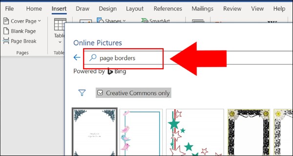 Nhập từ khóa page borders để tìm các mẫu khung viền