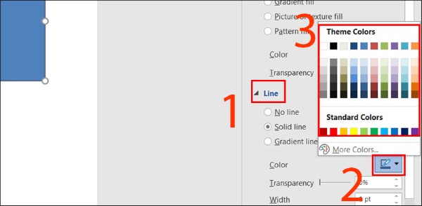 Mở mục Line, chọn biểu tượng tam giác ngược rồi chọn màu phù hợp