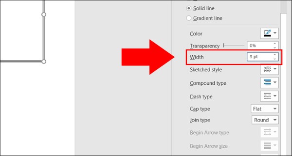 Vào mục Width rồi nhập số liệu tương ứng