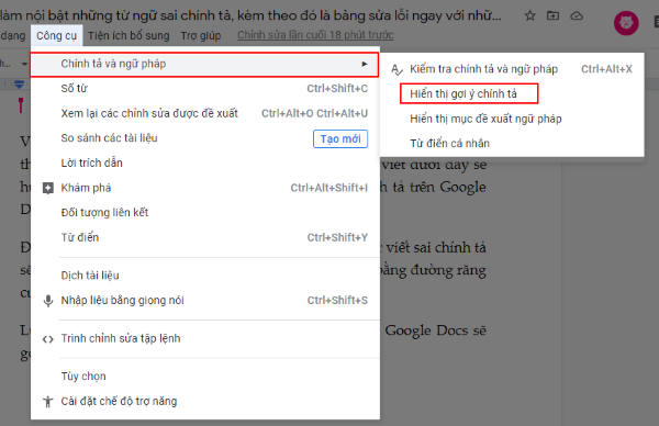 Bỏ tích chọn tại mục Hiển thị gợi ý chính tả