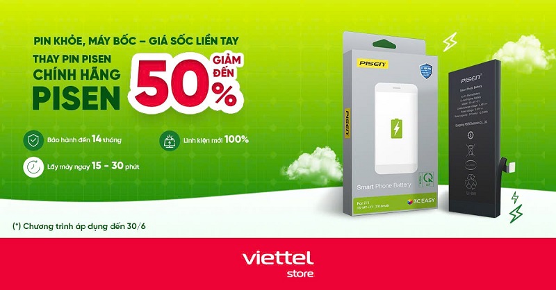 Thay pin iPhone chính hãng Pisen giảm đến 50%