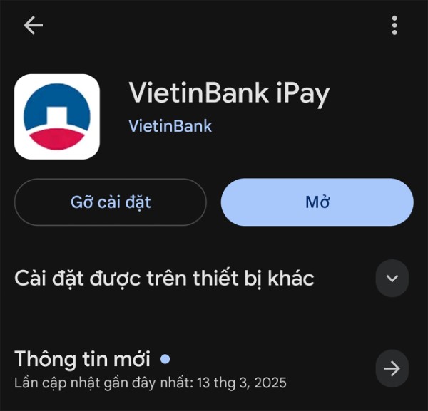 Tải hoặc cập nhật phiên bản mới nhất của ứng dụng VietinBank iPay Mobile