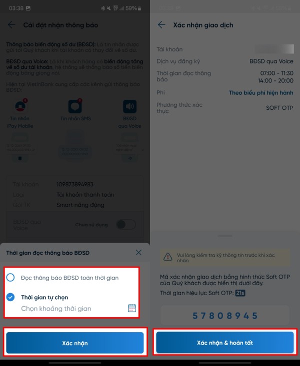 Tùy chỉnh thiết lập khoảng thời gian muốn nhận thông báo