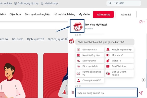 Tương tác trực tiếp với trợ lý ảo MyViettel