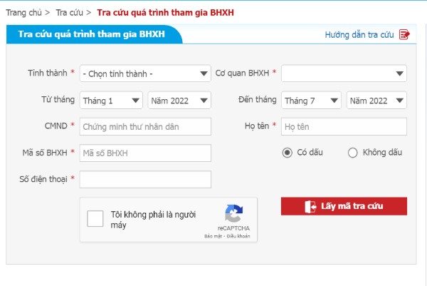 Nhập các thông tin cần thiết để tra cứu