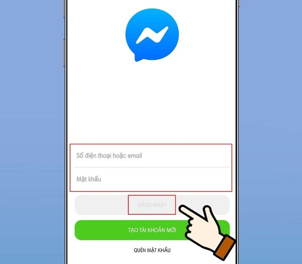 Mở ứng dụng Messenger trên điện thoại và tiến hành đăng nhập