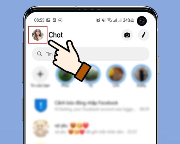 Nhấn vào biểu tượng ảnh đại diện tại góc trên cùng bên trái