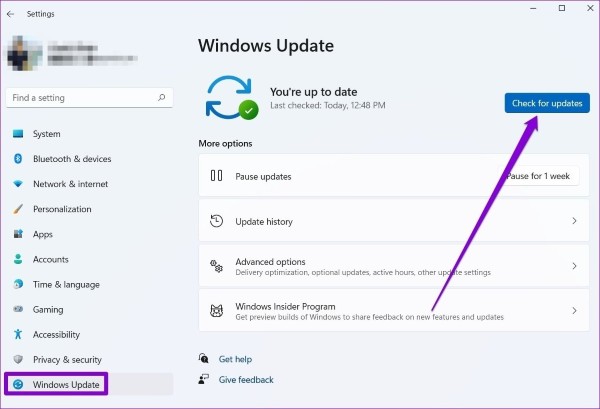 Nhấn vào Check for updates